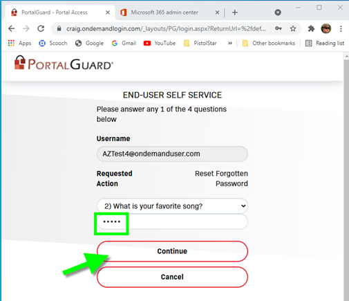 security question self service portalguard prompt